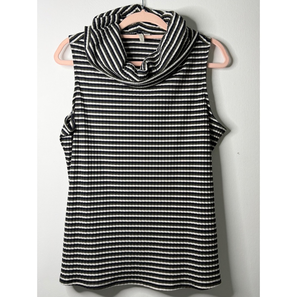 Cato Womens Plus 18/20W Striped Cowl Neck Sleeveless Ribbed Knit Top Navy Olive